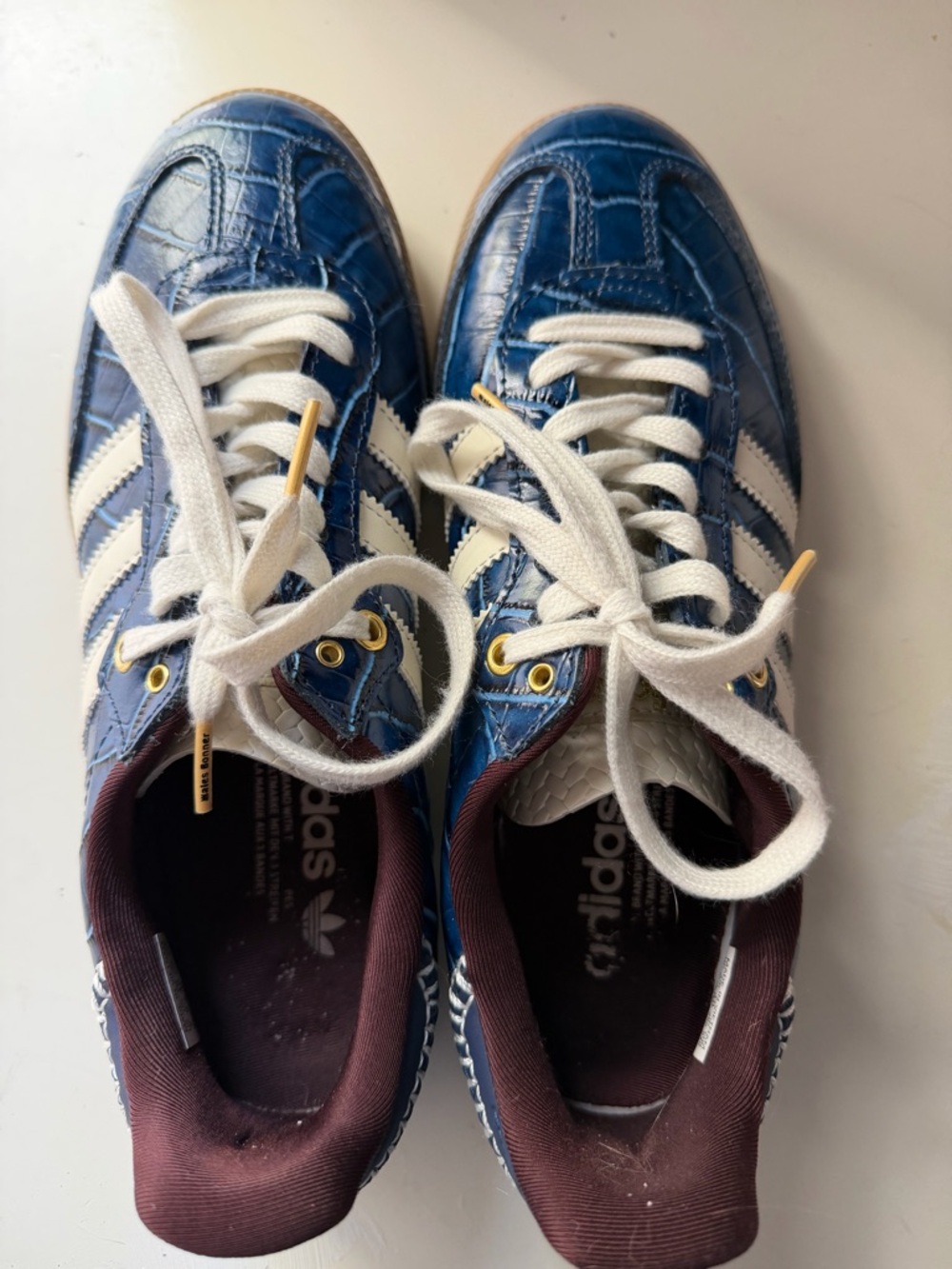EXCLUSIVE WALES BONNER Blue Alligator pattern, Navy & White Sneakers
